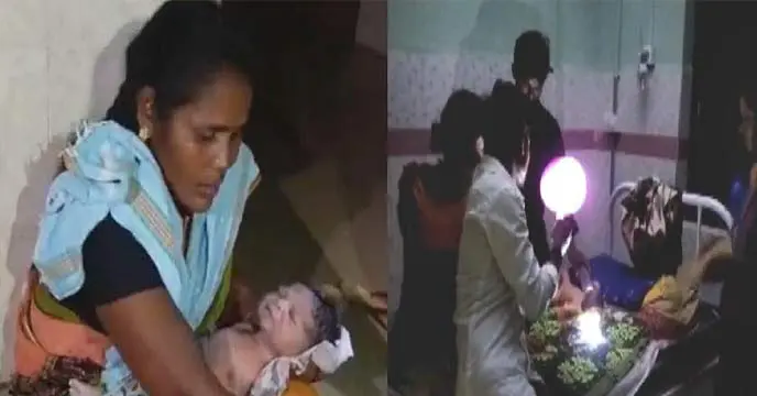mother gave birth to a child in the light of the mobile during load shedding