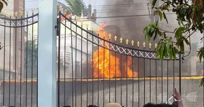 fire to the house of Andhra Pradesh Transport Minister P Bishwarup