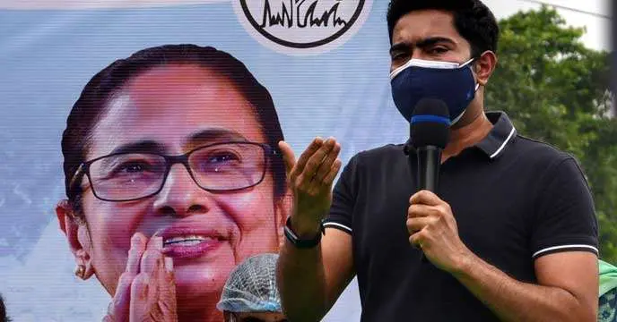 Mamata Banerjee and Abhishek Banerjee at a political rally