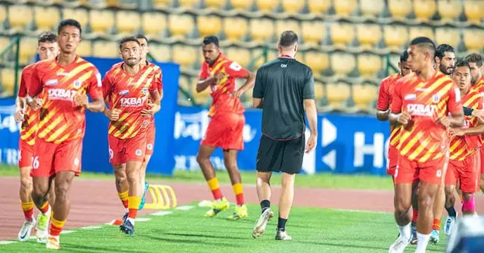 East Bengal football team celebrating a goal