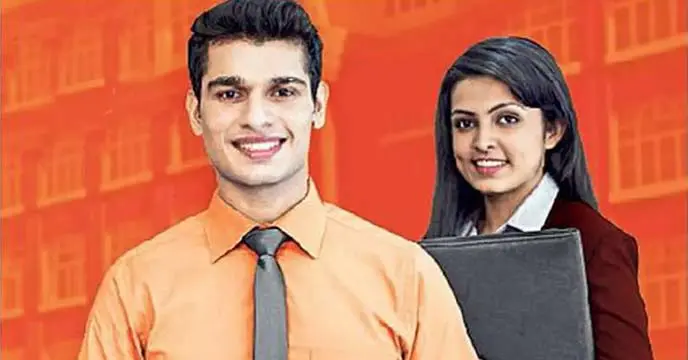 ICICI Bank job opportunity advertisement with a person in business attire holding a resume and standing in front of a desk