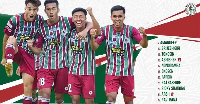 Mohun Bagan's First Eleven lined up on the football field