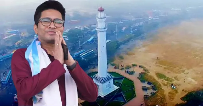 Abhishek Banerjee addressing a rally at Shaheed Minar Square in Kolkata