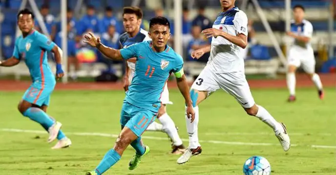 Sunil Chhetri leading Indian Football Team in a match