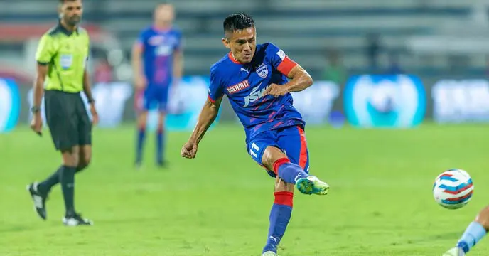 Sunil Chhetri celebrates after scoring a goal