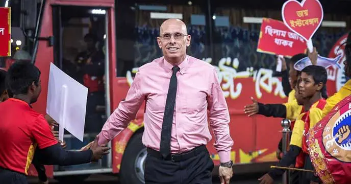 British football coach Stephen Constantine in action during a match.