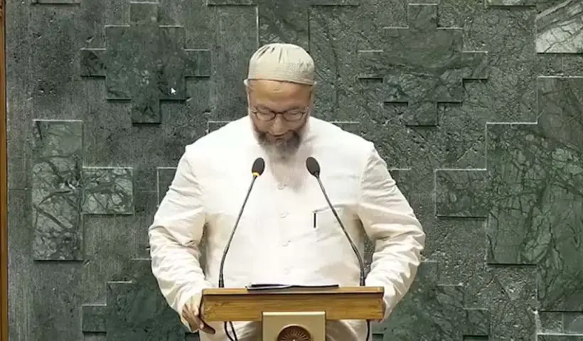 asaduddin owaisi says jai palestine while taking oath as lok sabha mp, ভারতীয় সংসদে উঠল 'জয় প্যালেস্তাইন' স্লোগান, আসাদউদ্দিন ওয়েইসির কাণ্ডে হইহই