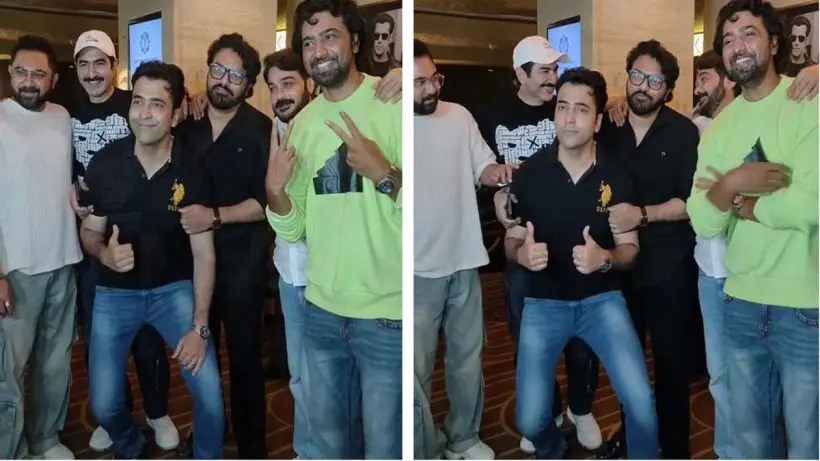 Dev Jeet Abir Jeeshu Akhush appeared at the special screening of ayogya at invitation of Prasenjit Rituparna