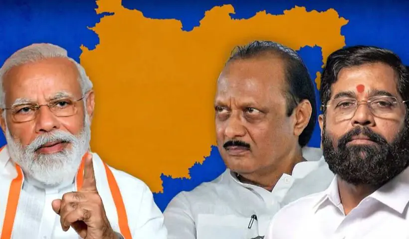 Narendra Modi, Ajit Pawar and Eknath Shinde.