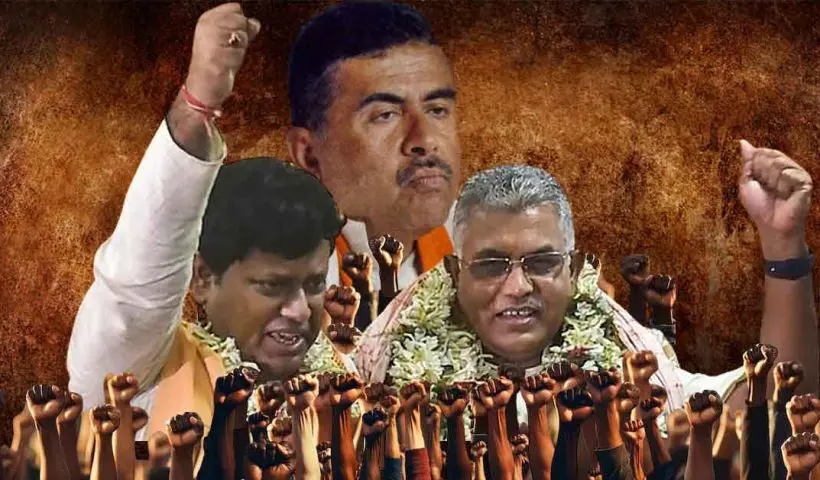 Sukanta Majumder, a prominent individual, is seen standing alongside Dilip Ghosh, a notable political figure, in this photograph, suggesting a meeting or collaboration between the two.