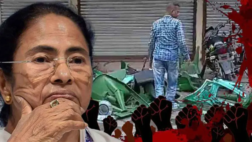 TMC Panihati Incident: A photo related to an incident involving the Trinamool Congress (TMC) party in Panihati, showing a scene of chaos, protest, or violence, with people and police present, and a caption indicating the incident occurred today.