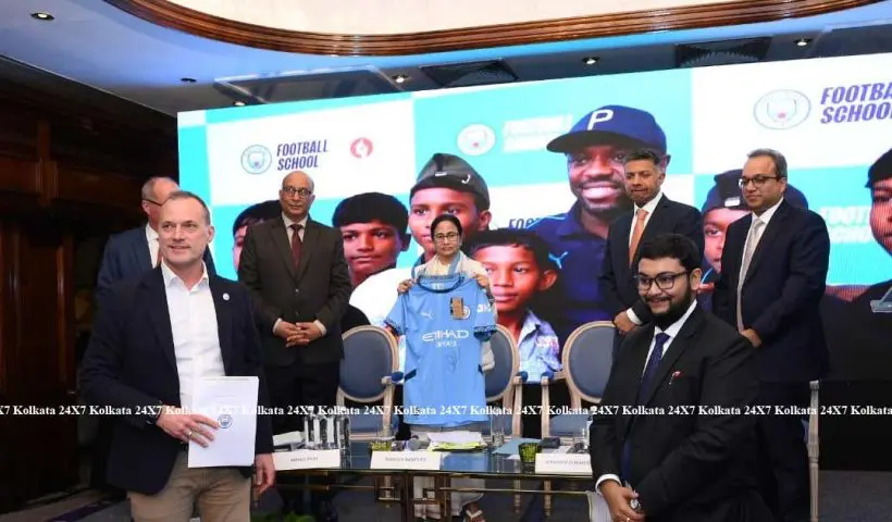 Mamata Banerjee special initiative Manchester City set up football academy with Techno India as Mou Signed