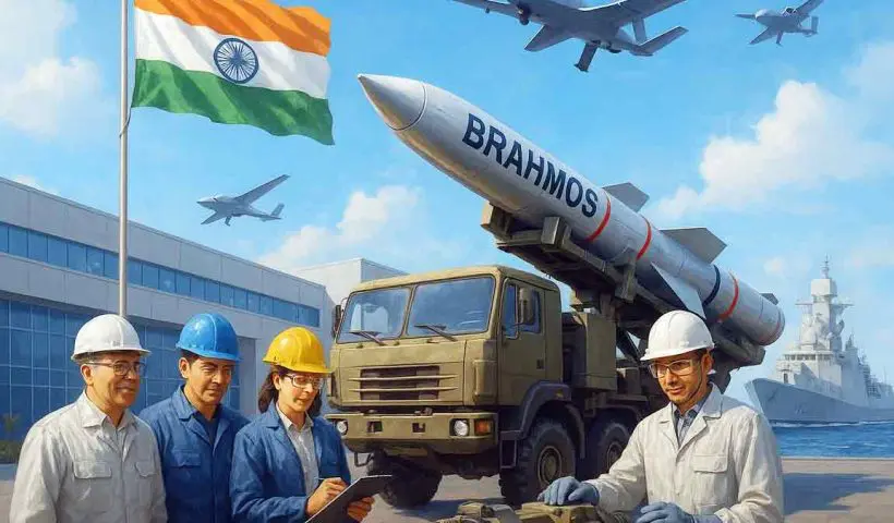 India targets ₹50,000 crore defence exports by 2029 under Modi government. From BrahMos missiles to drones, Make in India boosts global presence.