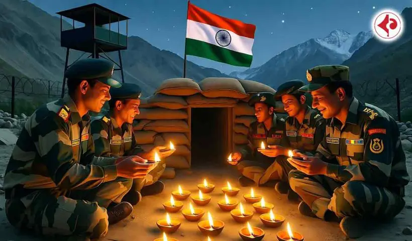 Indian Army soldiers celebrated Diwali at the LoC with diyas and sweets, symbolizing their sacrifice and commitment to the nation while guarding the borders.