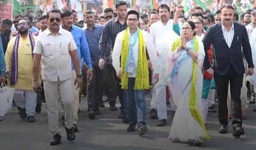 Mamata and Abhishek Begin TMC Mega Rally with Tribute at Ambedkar Monument