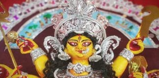 Durga idol made with paper cutting