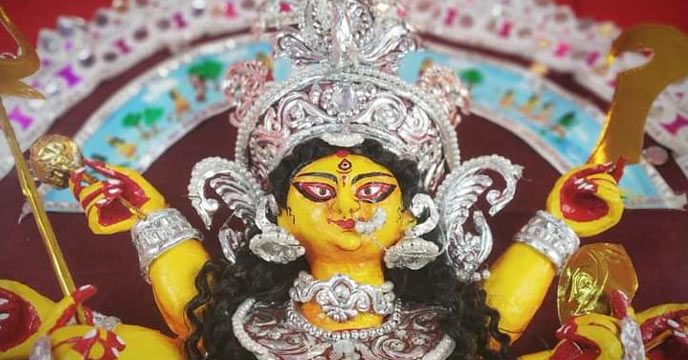 Durga idol made with paper cutting