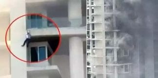 young man died after falling from a cornice in a devastating fire in Mumbai