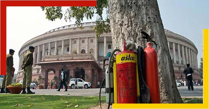 fire broke out in the Parliament building in Delhi
