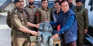 An ancient idol recovered from a river in Kashmir
