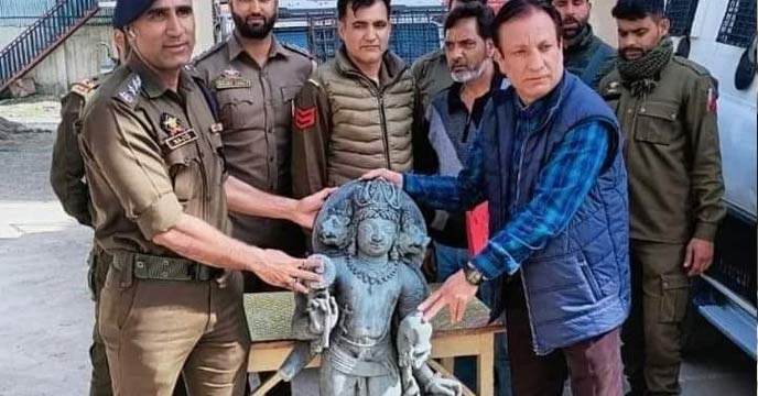 An ancient idol recovered from a river in Kashmir