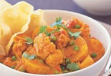 Homemade recipe vegetarian curry with luchi