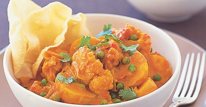 Homemade recipe vegetarian curry with luchi