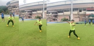 Indian football captain Sunil Chhetri in cricket practice