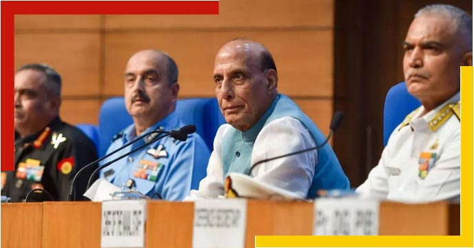 Defence Minister Rajnath Singh meets three service chiefs