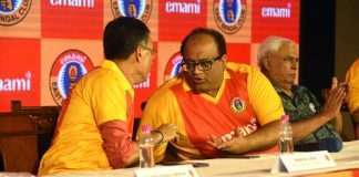 Officials from Emami and East Bengal Club shaking hands