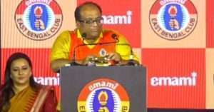 Emami East Bengal logo on a red and yellow background.