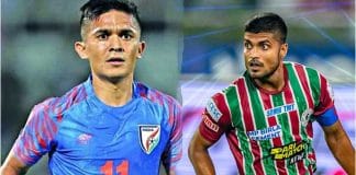 ATK Mohun Bagan and Bengaluru FC players in action during a football match