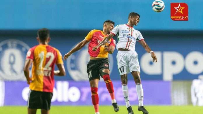 Players of ATK Mohun Bagan and East Bengal Football Club preparing for a match