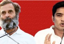 Abhishek Banerjee and Rahul Gandhi at a political rally