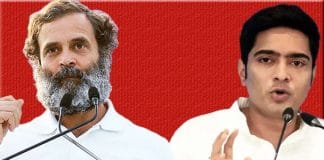 Abhishek Banerjee and Rahul Gandhi at a political rally