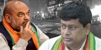 Home Minister Amit Shah and BJP President Sukanta Majumdar discussing Howrah Ram Navami violence