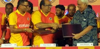 East Bengal Football Club Logo on Red Background