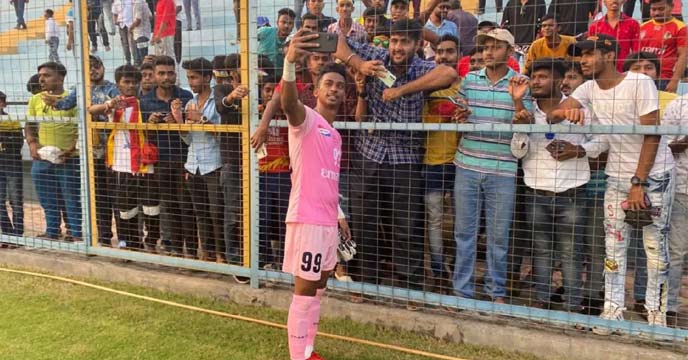 Aditya Patra, goalkeeper for East Bengal, in action during a match