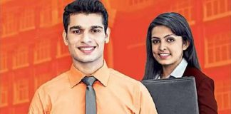 ICICI Bank job opportunity advertisement with a person in business attire holding a resume and standing in front of a desk