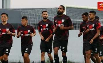 Indian Football Team standing together in their team jerseys