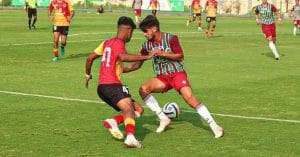 Mohun Bagan and East Bengal players during a football match