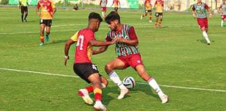 Mohun Bagan and East Bengal players during a football match