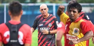 Stephen Constantine and Mehtab Hossain at a football match
