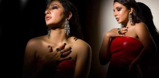 Actress Shubhashree Ganguly dancing in a red dress