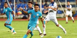 Sunil Chhetri leading Indian Football Team in a match