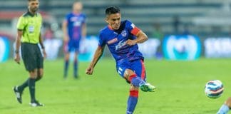 Sunil Chhetri celebrates after scoring a goal