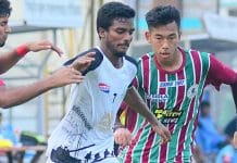 ATK Mohun Bagan players celebrating a goal against Mohammedan Sporting