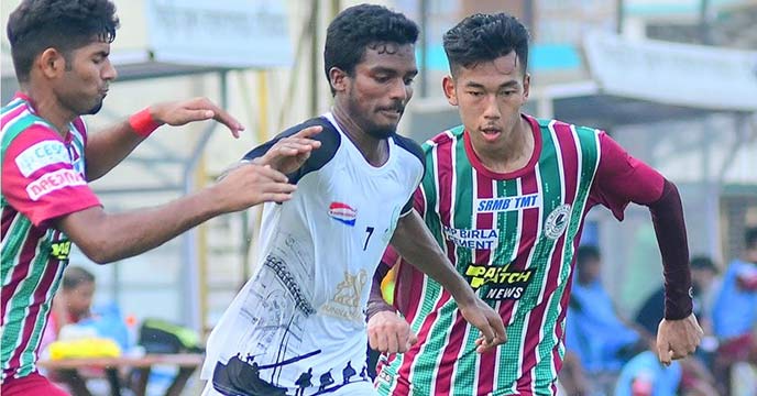 ATK Mohun Bagan players celebrating a goal against Mohammedan Sporting