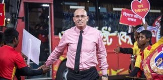British football coach Stephen Constantine in action during a match.