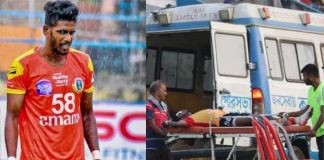 Injured East Bengal Footballer Niranjan Mondal Being Stretched Off the Field